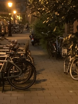 zig zag steeplechasen over het trottoir bij avond